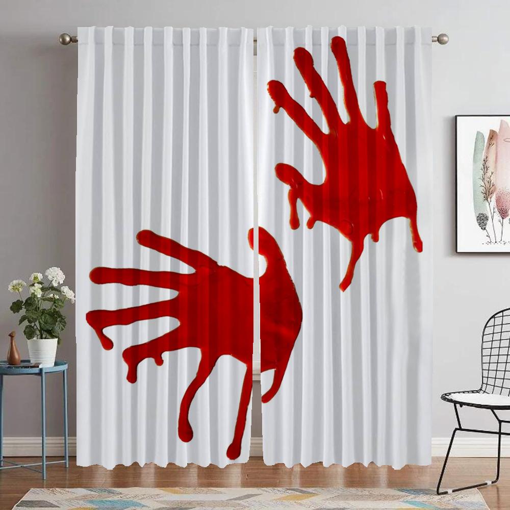 Bloody Window Curtain for Room 2 Panel Partition Curtains for Bedroom Halloween Decoration Shades Home Interior Curtains Living