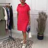Women's Hood Neck Short Sleeve Tunic Dress Loose Fit High Waist Casual Solid Midi Dress