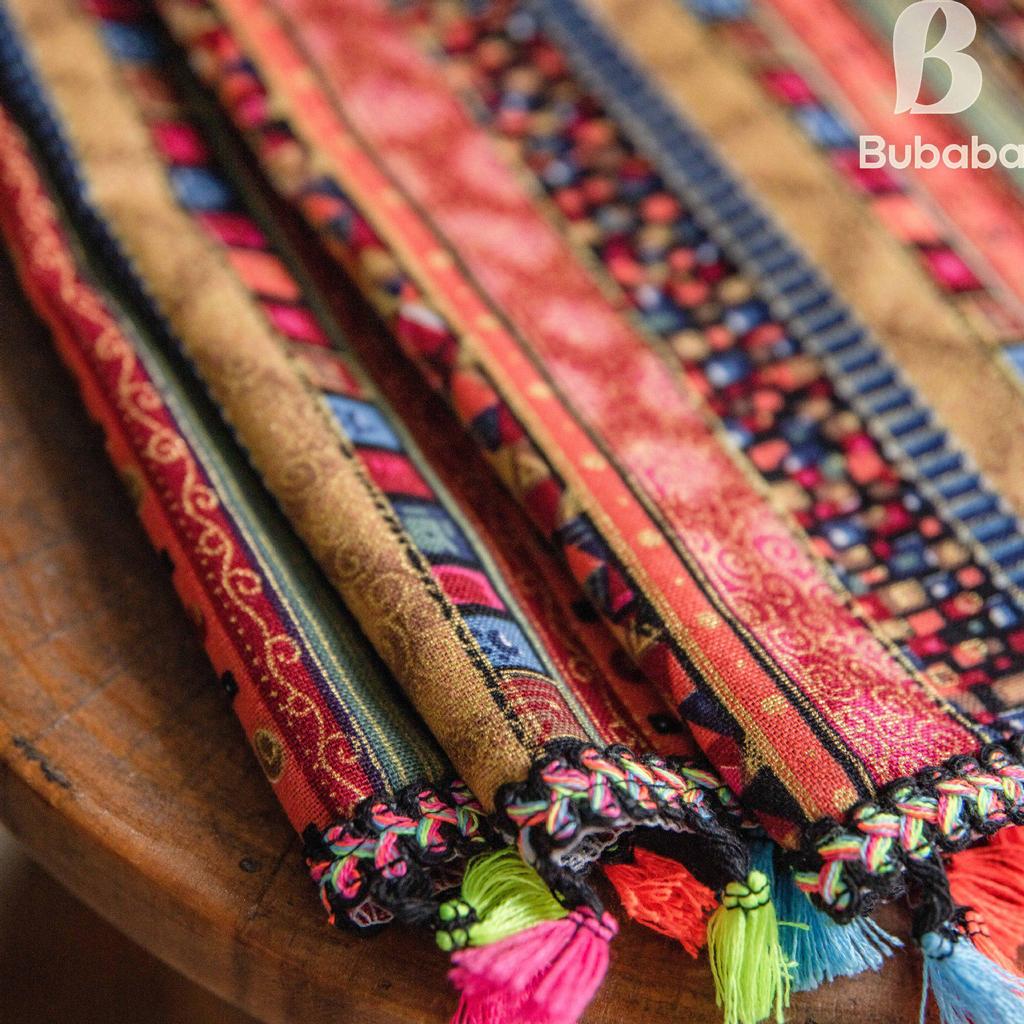 Rote Böhmische Gestreifte Baumwollleinen Vorhänge für Wohnzimmer - Retro-Stil