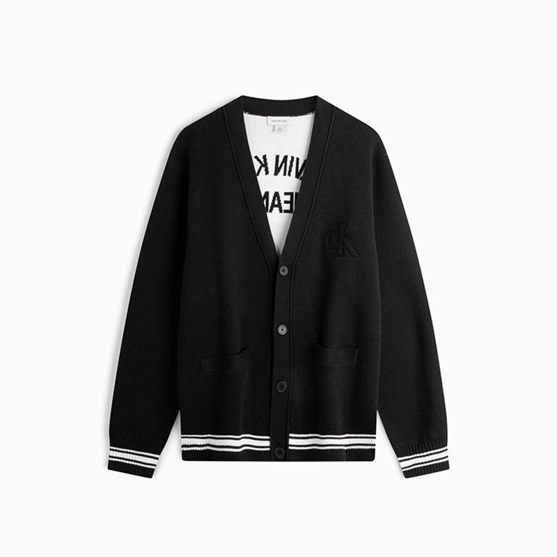 Calvin Klein Вязаный кардиган унисекс UB1 Космический черный V-образный вырез Умеренный кардиган 4RD389G-UB1 M чёрный