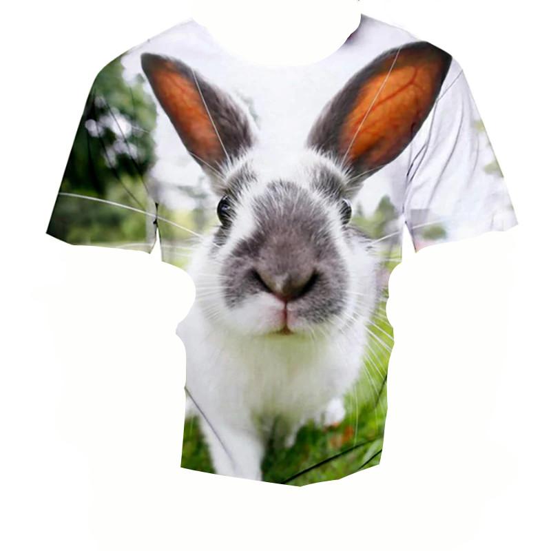 3D Rabbit Print Short Sleeve Tee Summer Kid Apparel For Daily Entertainment Outdoor Trip Weekend Family Relax Time