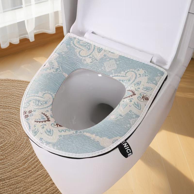 Breathable Cotton Linen Washable Toilet Seat Cover with Handle and Zipper - Universal Fit and Skin-Friendly