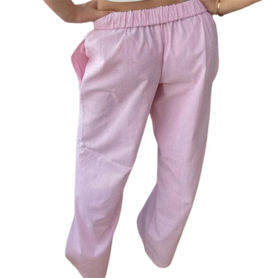 Women Casual Long Pants Elastic Waist Mid-rise Trousers Solid Color Wide Leg Loose Fit Pants