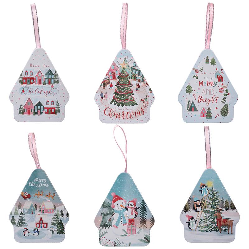 Christmas Decor Tinplate Box Storage Box With Lanyard Candy Biscuit Box Jewelry Storage Party Favors Christmas Tree Decoration