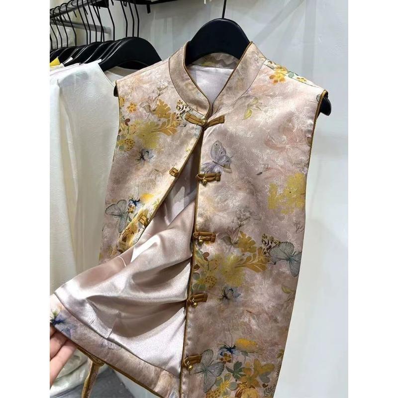 Spring vest 2025 spring and autumn stand-up collar elegant temperament jacquard retro vest