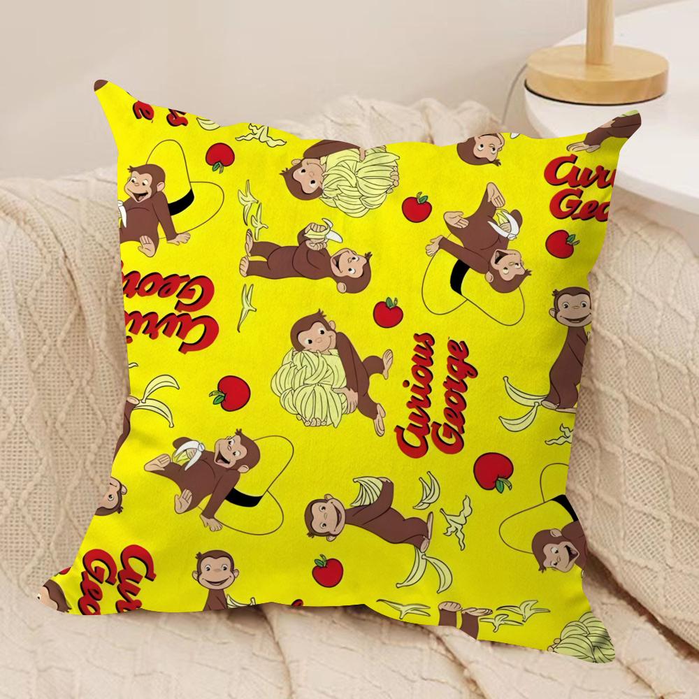 GeorgeThe Curious Monkey Cushion Cover Soft Plush Fabric DoubleSided Printed Sofa Cushion Cover for All Seasons Home Decor Gift