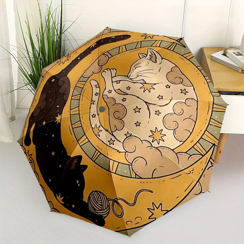 1pc Moon Cats Automatic Open/Close Umbrella with Windproof, Functional Design, 8-Rib Sturdy Canopy