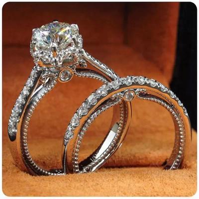 New Wholesale 2Pc Wedding Ring Set With Clear Cubic Zirconia Eternity Love Luxury Engagement Rings For Women & Girlfriend