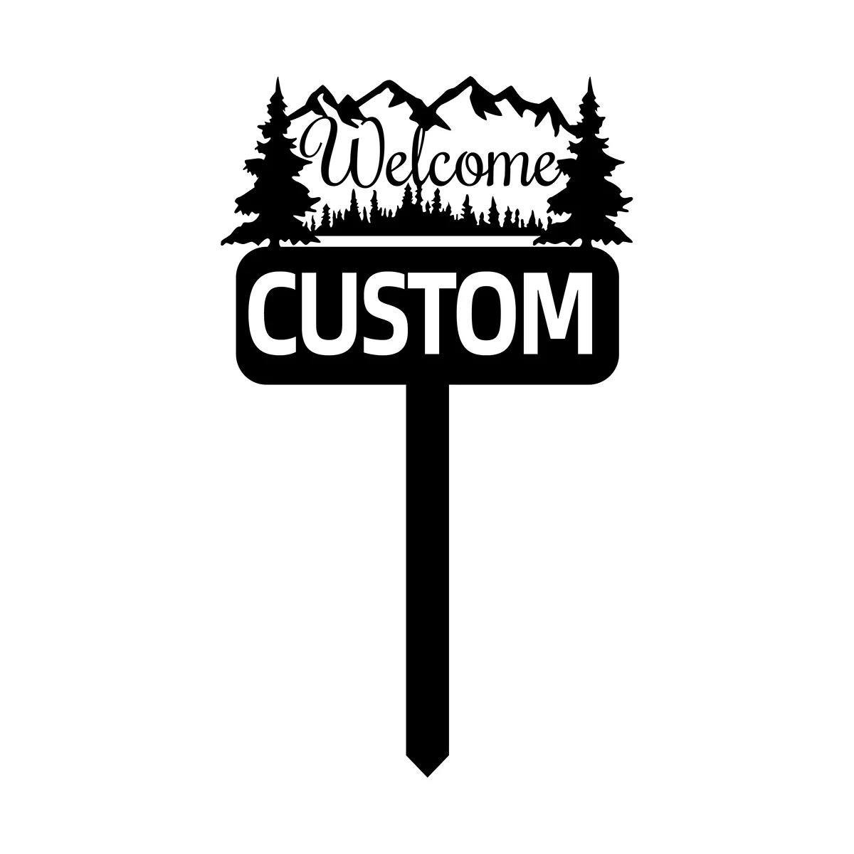 

Custom Mountain Address Metal Yard Sign, Personalized Garden Lawn Stake with Tree Design, House Number Sign for Outdoor