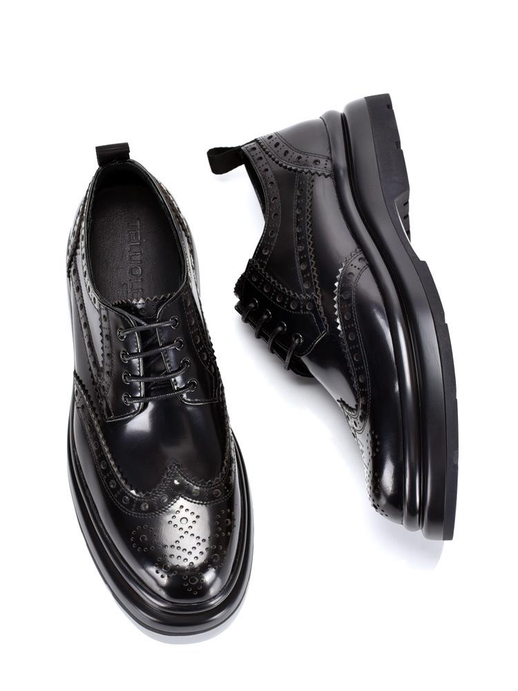 Men's Genuine Leather Brogue Lace-up Shoes: Spring/Autumn Style, Thick Sole, Carved Cowhide, British Business Casual