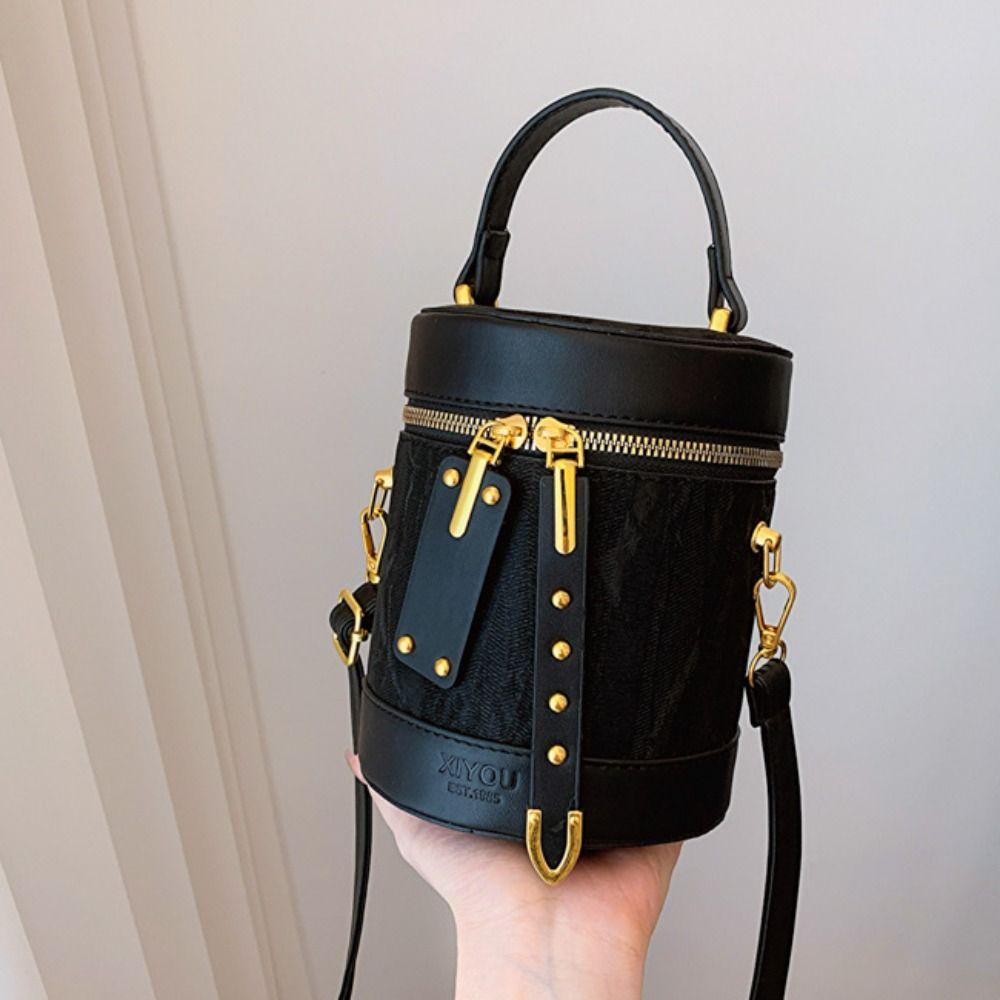 

Женская сумка-ведро однотонного цвета из искусственной кожи, роскошная сумка на плечо, модная цилиндрическая сумка кроссбоди для путешествий чёрный