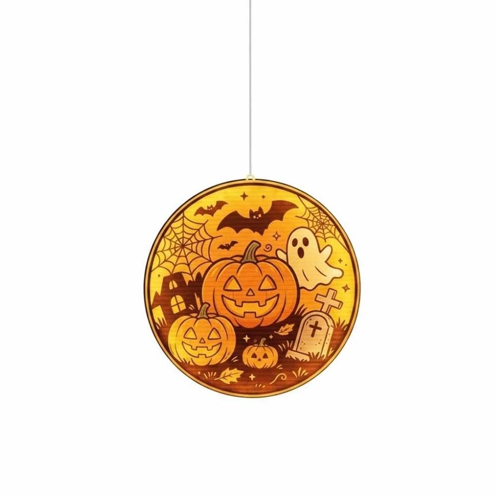 Warm Yellow Glow Pumpkin Hanging Lamp Ghost Silhouette Light Holiday House Decoration