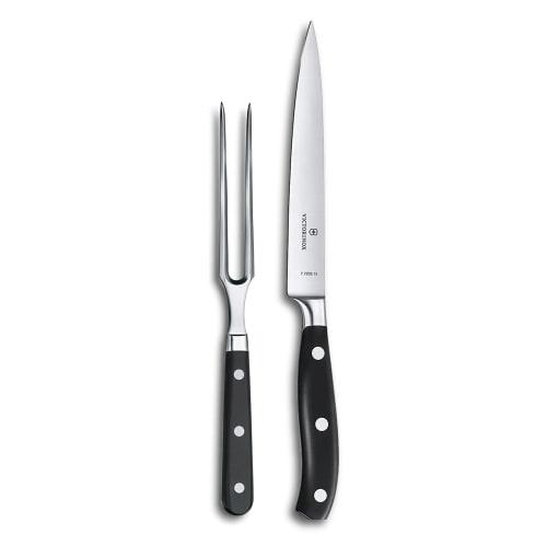 VICTORINOX Carving Set, Knife and Fork Set, Black, Professional-Grade Knives for BBQ and Steak Grilling, Grand Ma?tre, Forged, 7.7243.2