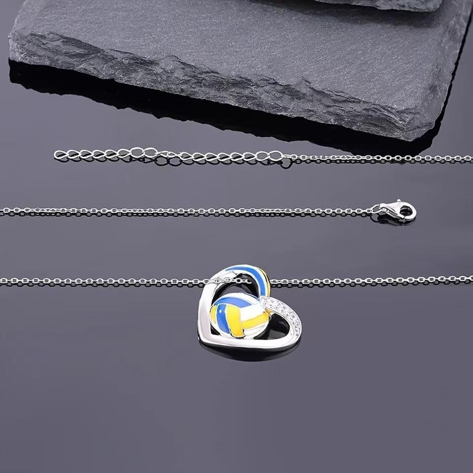 New Heart-shaped Volleyball Necklace European and American Fashion Versatile Sports Accessories Pendant