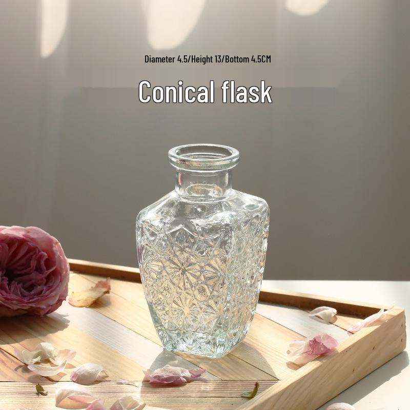 Retro Embossed Transparent Glass Vase: French-Inspired Luxury Home Decor for Living Room