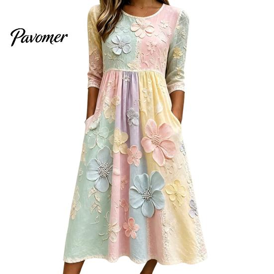 Fashionable Vacation Dresses for Ladies Long Sleeve Floral Dress, Women Cottagecore Waist Cinching Casual Autumn with Sleeves Midi Dress Street Party