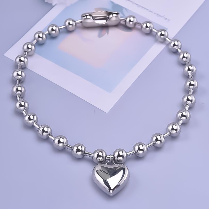 100% Stainless Steel Heart Pendant Necklace For Women Accessories Girl Beads Chain Necklaces Vintage Fashion Kpop Jewelry Choker