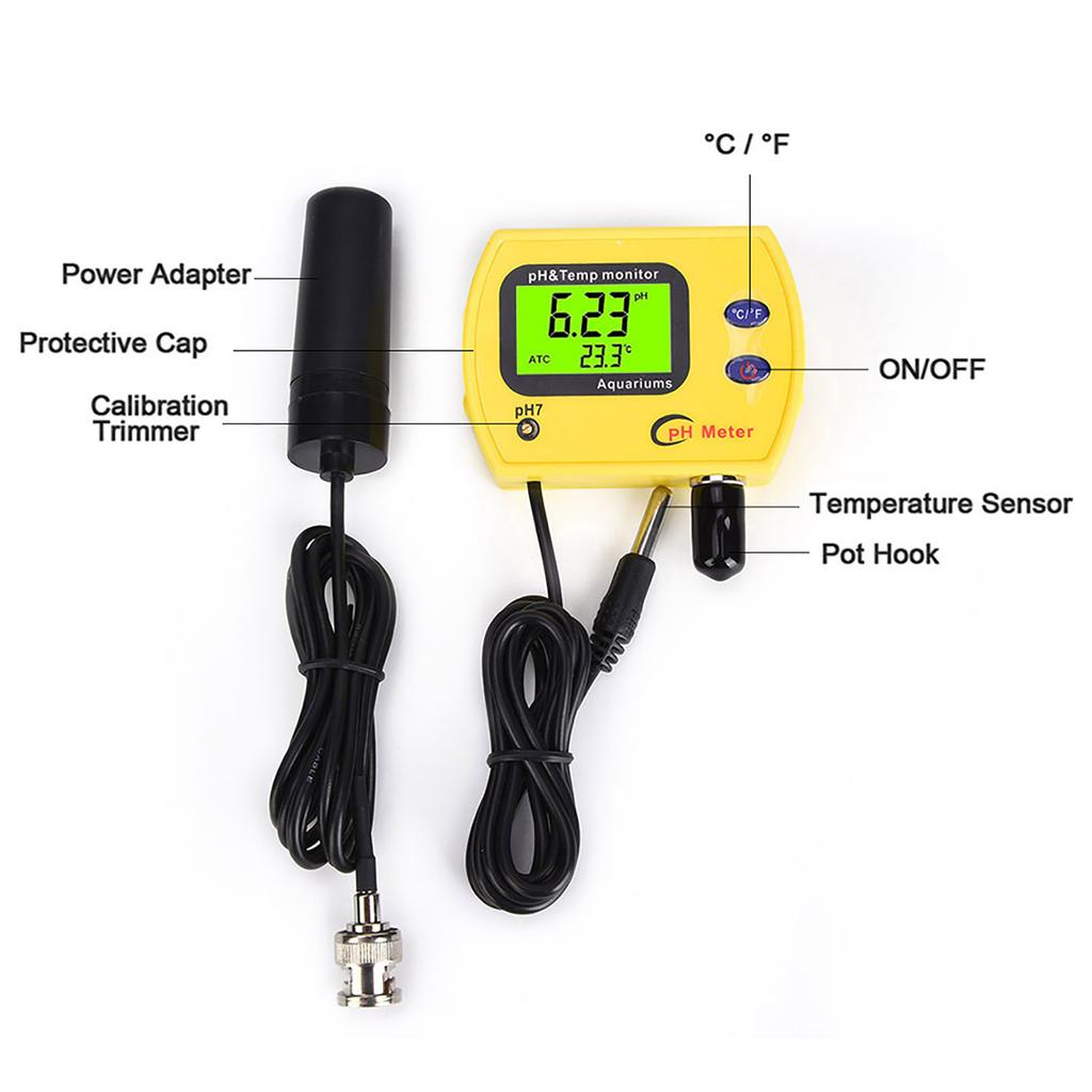 2 In 1 Portable High Precision Temperature PH Tester Meter Water Quality Analyzer Monitor220V EU Plug