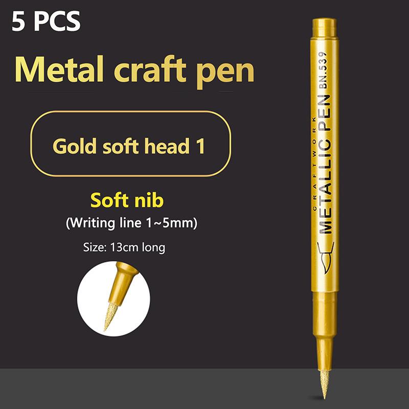 5Pcs Permanent Metallic Marker Pen Waterproof Permanent Paint Marker Pen For Rock Mug Ceramic Glass DIY Painting Supplies