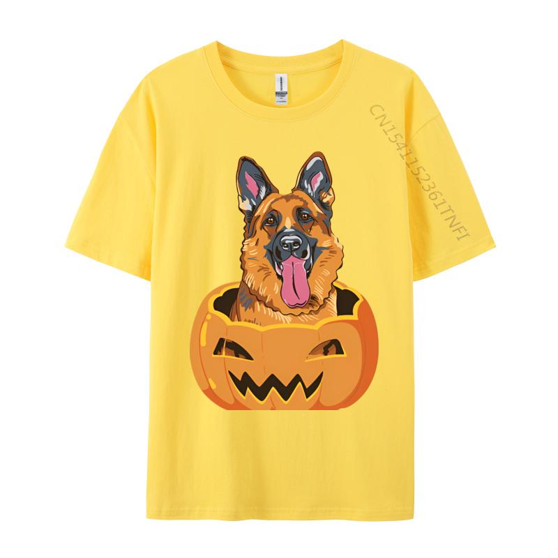 Cute Student Top Tshirts German Shepherd On Pumpkin Lazy Hallo Tshirt Black Europe Tops T Shirt Cotton Street