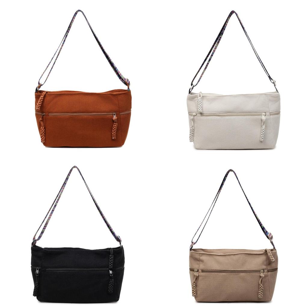 No Brand Casual Corduroy Shoulder Bag With Zipper Closure For Daily Use