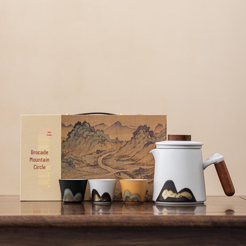OLOEY Hand-painted Distant Mountain Ceramic Tea Set