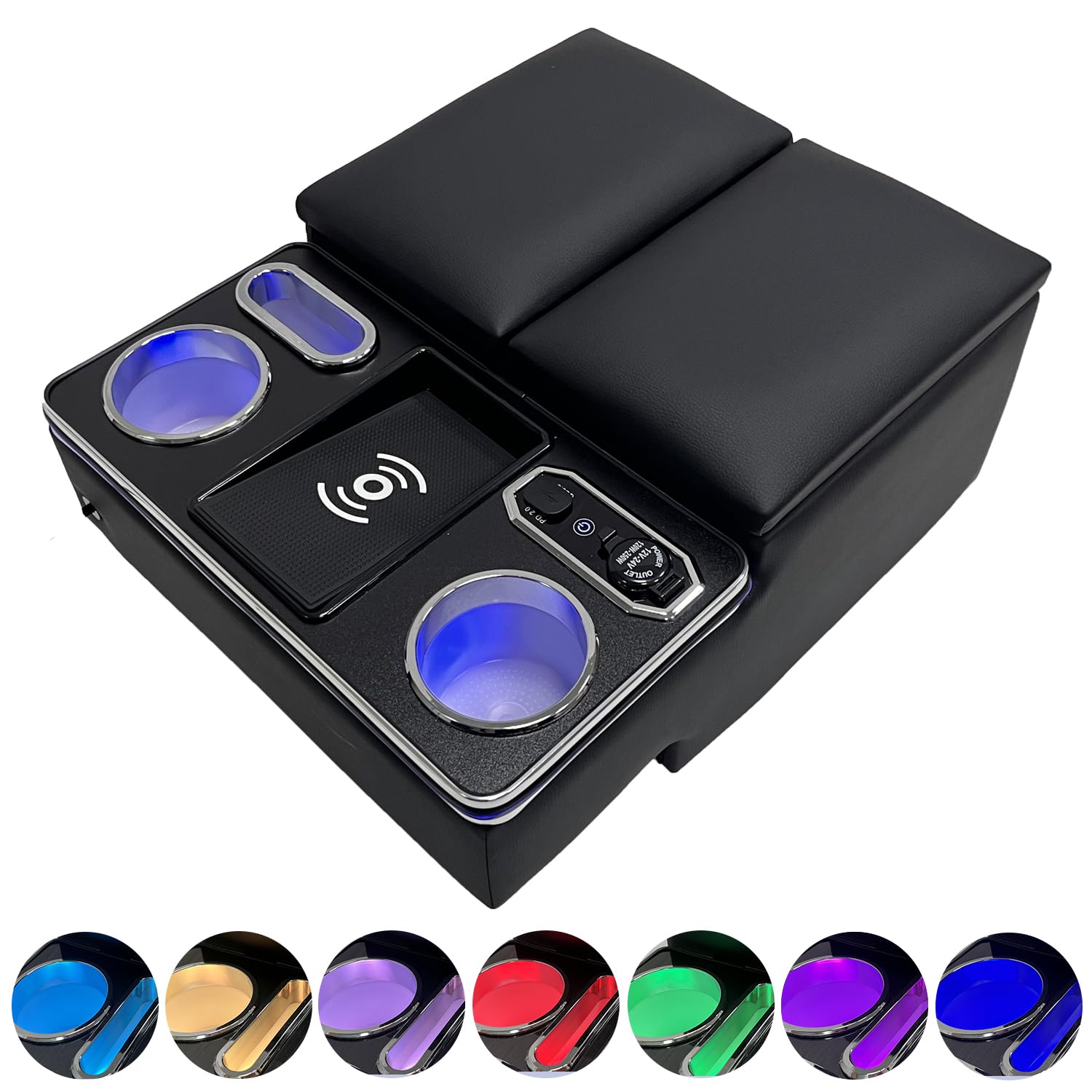 

AuoKeer Armrest Console Box for Toyota Hiace DX with Breathing Lamp and Shifting Compatible with Hiace Center Console and Seatback Includes Storage