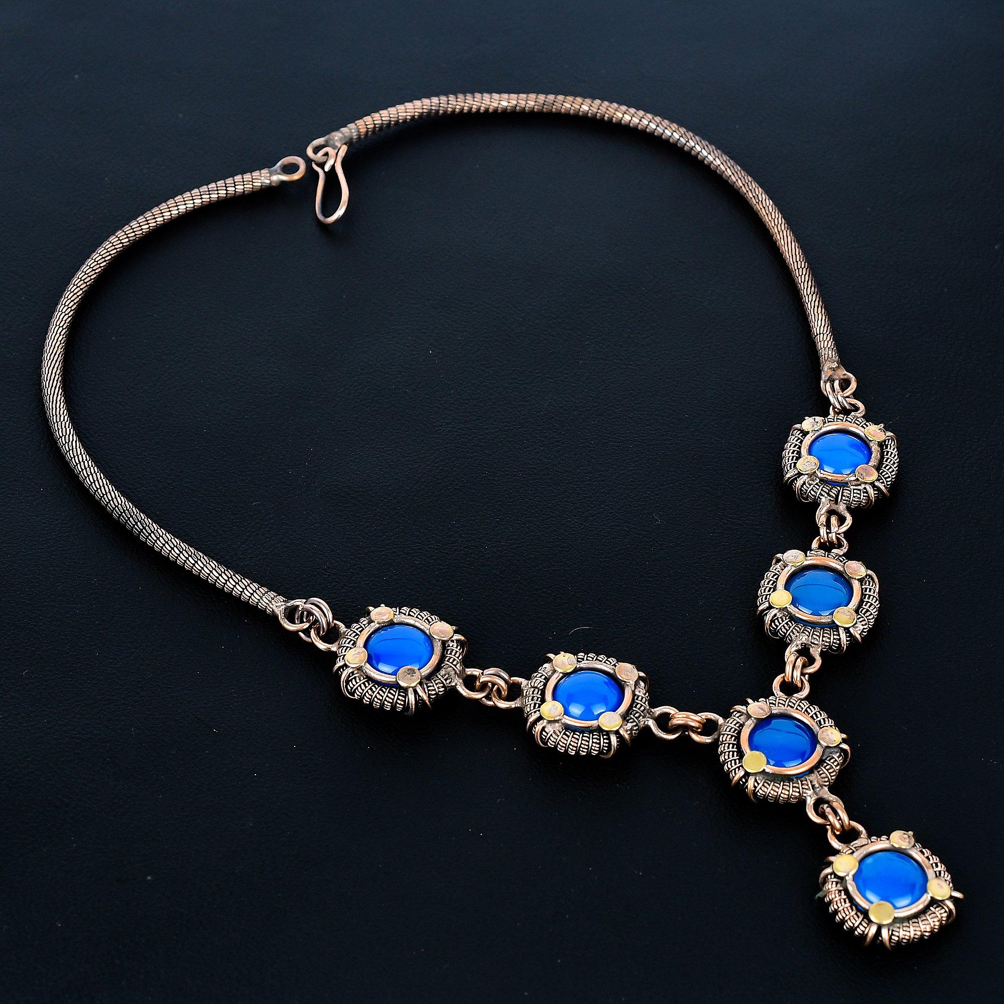 

Blue Chalcedony Necklace, 999 Copper Wire Wrapped Adjustable Chain Necklace. Gift For Women Handmade Necklace Gemstone Jewelry