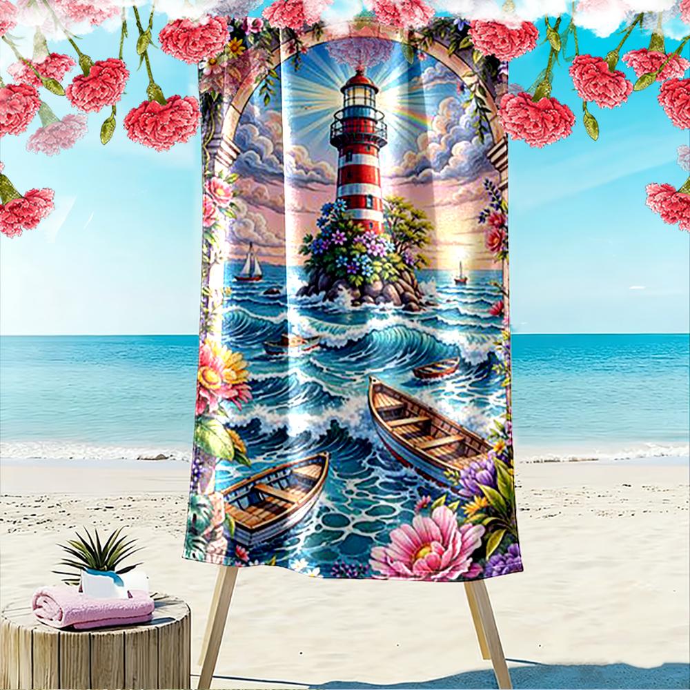 Lighthouse and Boats Scenic View Beach towel quick-drying for travel outdoor sports jogging beach and swimming