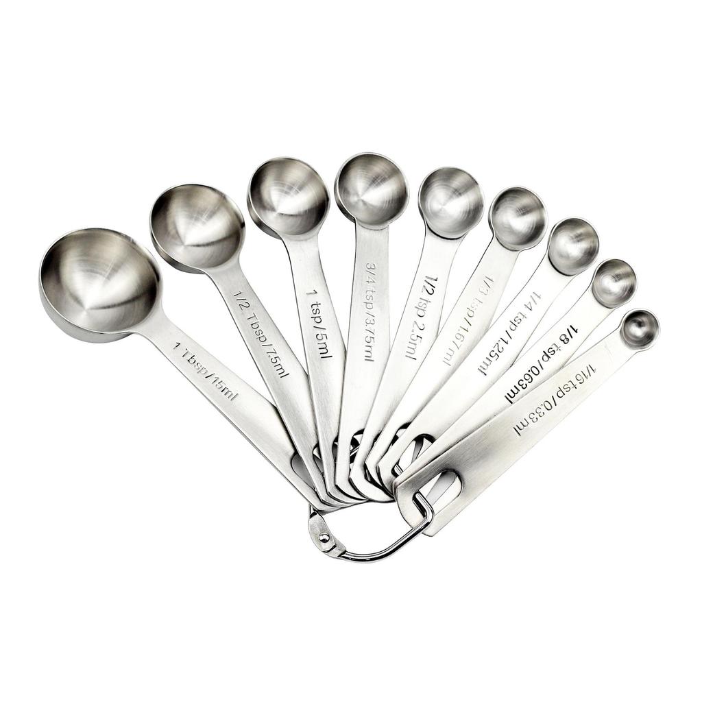 304 Stainless Steel One-Piece Round Handle Measuring Spoon Set with Hook Scale for Baking and Coffee