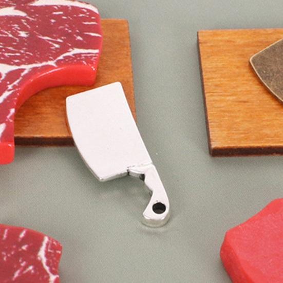 Mini Steak And Knife Set 3Pcs/Set Cutting Board, Tiny Wooden Realistic Miniature Food Display for Doll Mansion Kitchen Butcher Board