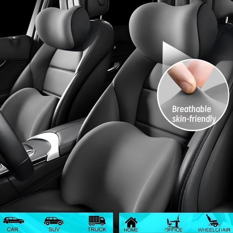Car Headrest & Lumbar Support Cushion Kit, Ergonomic Driving Fatigue Relief Seat Memory Foam Neck Back Rest Pillows