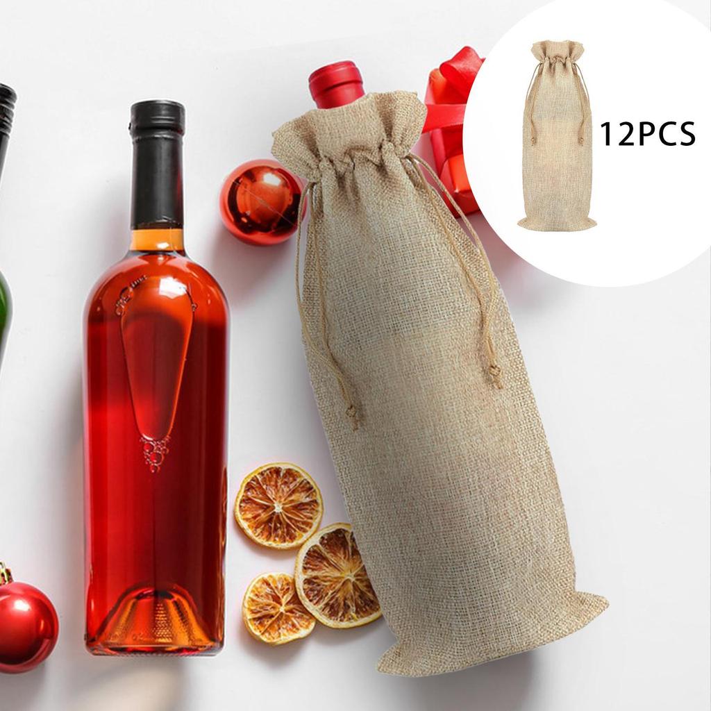 12x Burlap Bottle Bag Carrying Bag Bottle Gift Bag for Holiday Wedding Party