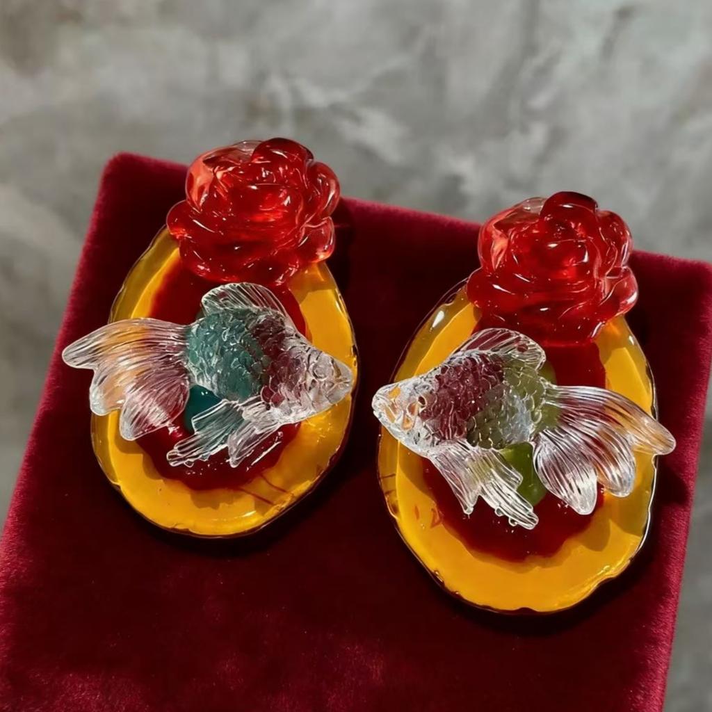 Special Feeling Resin Rose Summer Transparent Goldfish Exaggerated Shape Women's Earrings