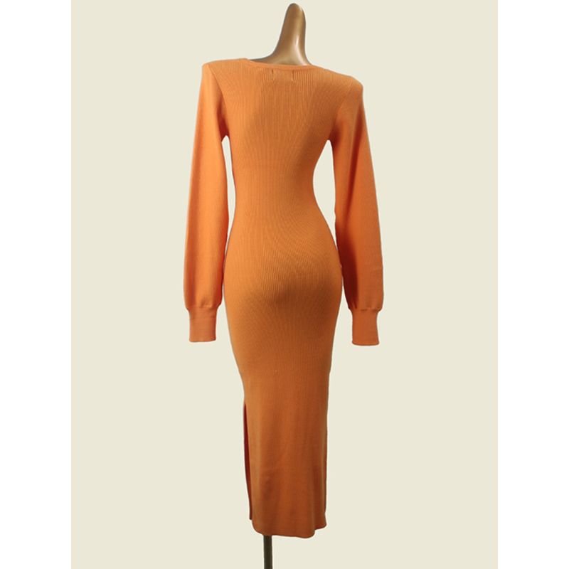 Danish Brand Socialite Slim Fit Knitted Long-Sleeved Dress Female Export Figure Elegant Slit Sheath Skirt Fall and Winter