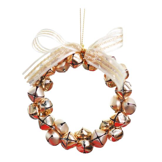 Bell Wreath Christmas Beaded Bell Wreath with Bow Small Jingle Bell Garland Ornament for Christmas Home Tree Decor
