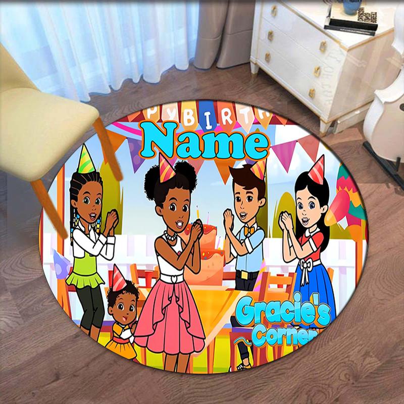 Custom Name Gracie's Corner Printed Round Rug Carpet Chair Rug Area Rug Entryway Doormats,for Office Chair Living Room Bedroom Kitchen Room.