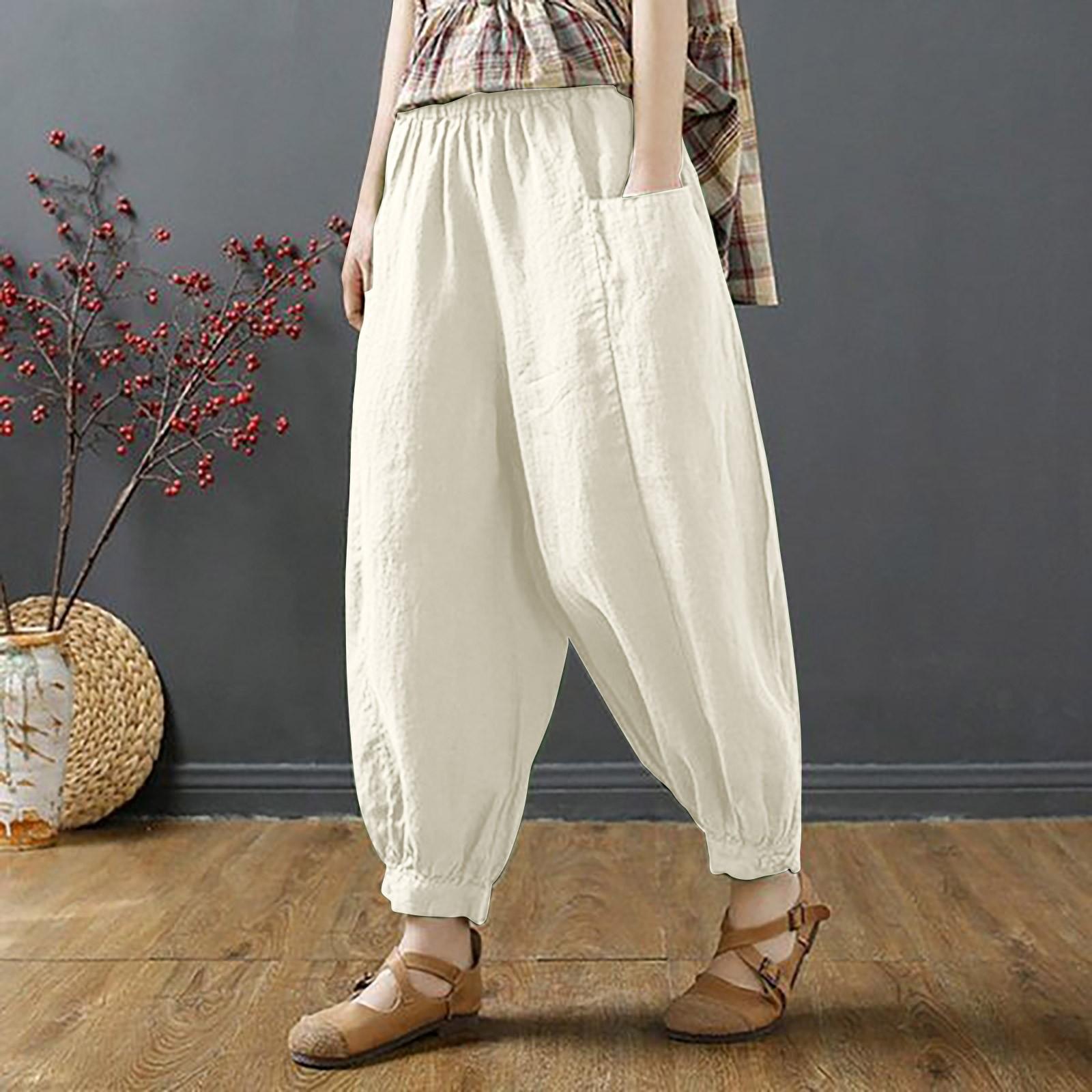 

Женские модные однотонные свободные брюки большого размера с эластичной талией и маленькими штанинами, универсальные повседневные брюки XXXXL бежевый