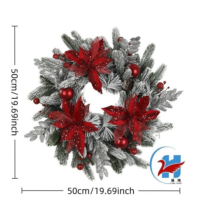Christmas Wreath Velvet Red Flower Decor Set Holiday Home Hanging Decoration