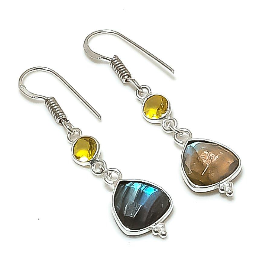 Natural Labradorite, Citrine Gemstone 925 Sterling Silver Earring 1.69 AE-11835