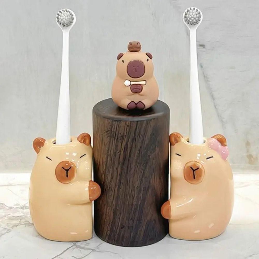 Ceramic Capybara Toothbrush Holder Creative Anti-Slip Base Makeup Brush Storage Shelf Cartoon Cute Electric Toothbrush Stand