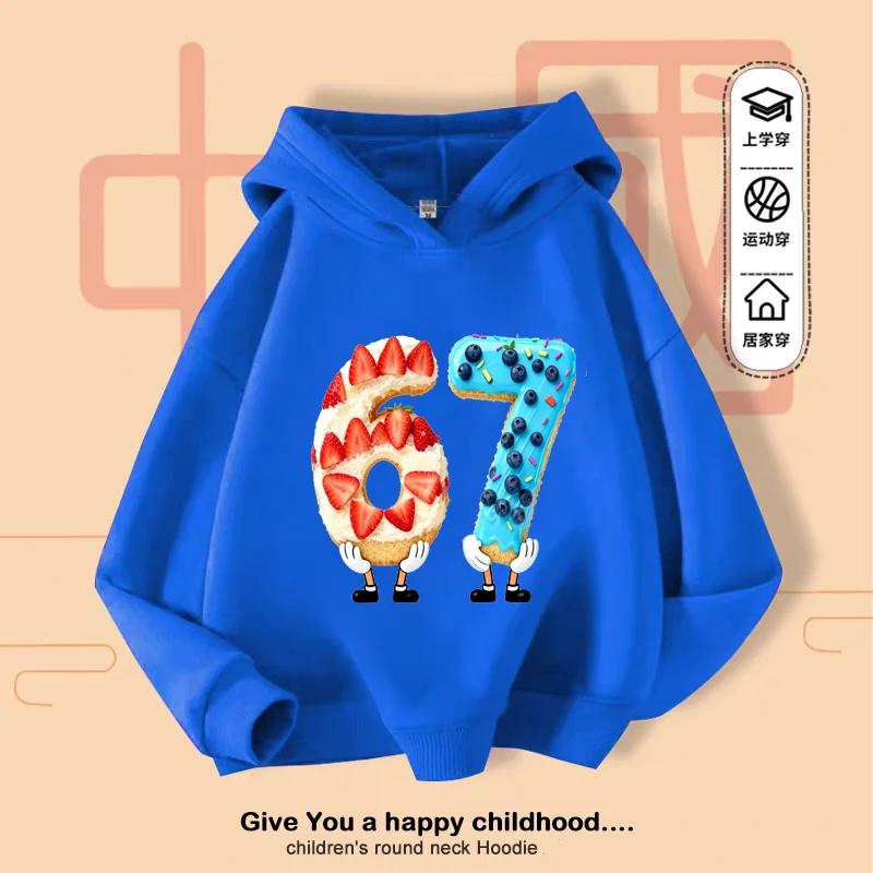 Christmas Y2K Candy Kids Hoodie, 67 Number Snowflake, Casual Sports Breathable Kangaroo Pocket