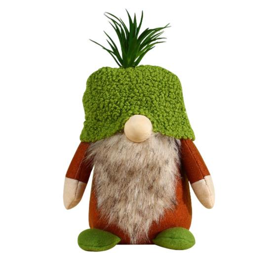 Plush Gnome Spring Decoration Cute Green Plant Gnome Doll for Tiered Tray Indoor Table Office Farmhouse Christmas Decoration