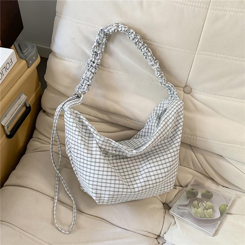 Plaid Slouchy Hobo Bag with Ruched Strap Zip Closure Casual Shoulder Purse for Women Daily Use