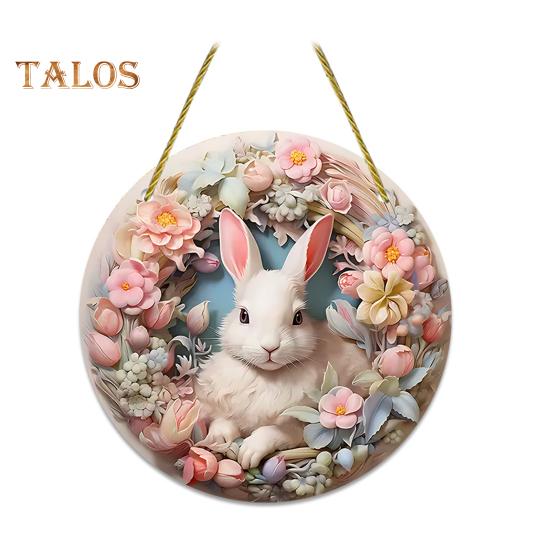 

Пасхальный кролик орнамент 2D плоский акриловый приветственный знак деревенский мультяшный кролик подвесной декор для украшения стены входной двери разноцветный