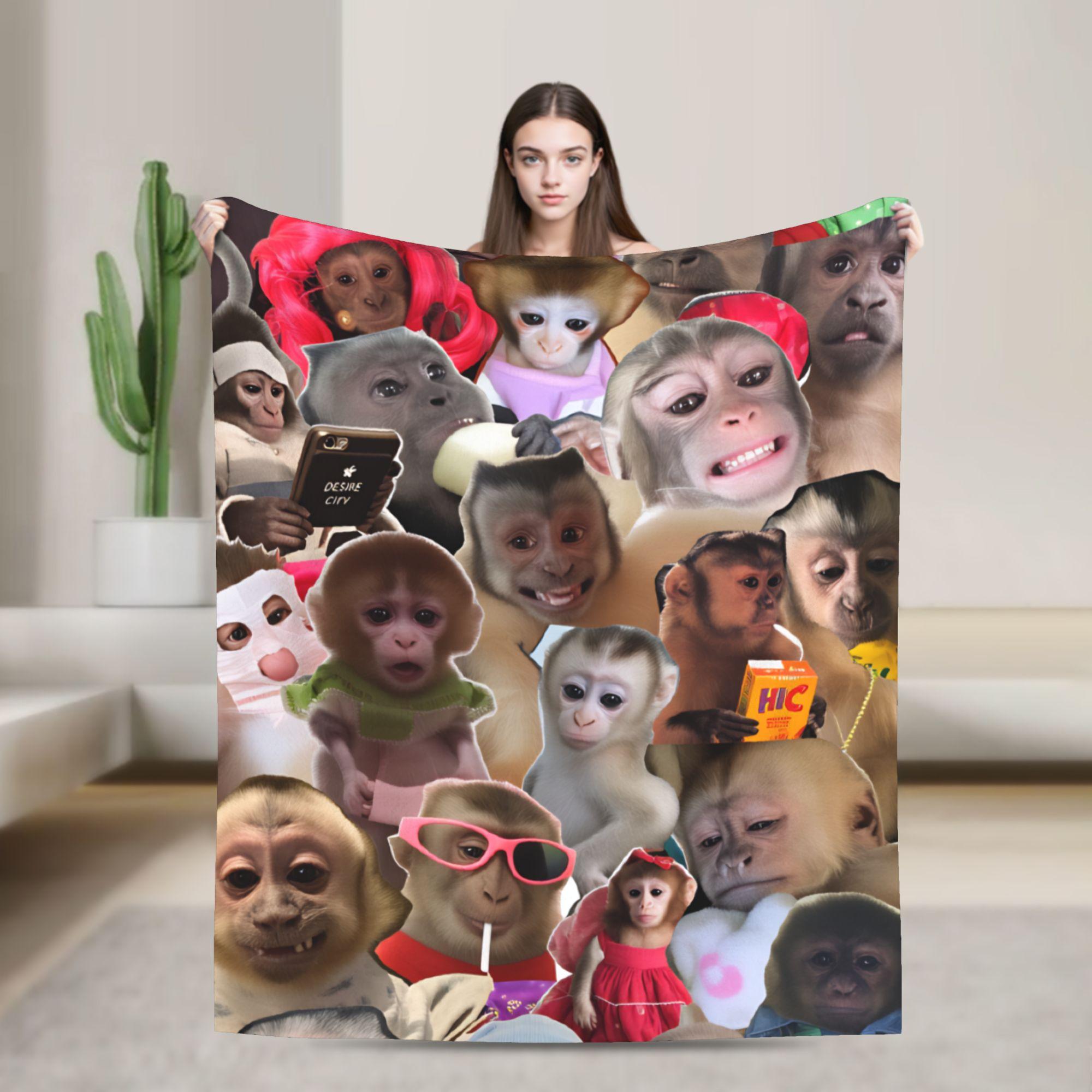 

Monkey Face Collage Flannel Blanket Spring Warm Throw Blanket for Kids Adult Bedroom Fashion Bedspread Sofa Bed Cover 75x90cm