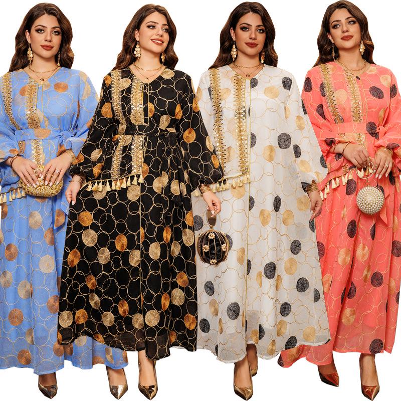 AB410 2024 Long Sleeve Maxi Dress - New Fashion Muslim Middle East Robe