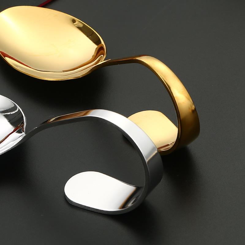 Stainless Steel Service Tableware Curved Handle Spoon Hotel Golden Independent Dining Curved Hotel Supplies Spoon