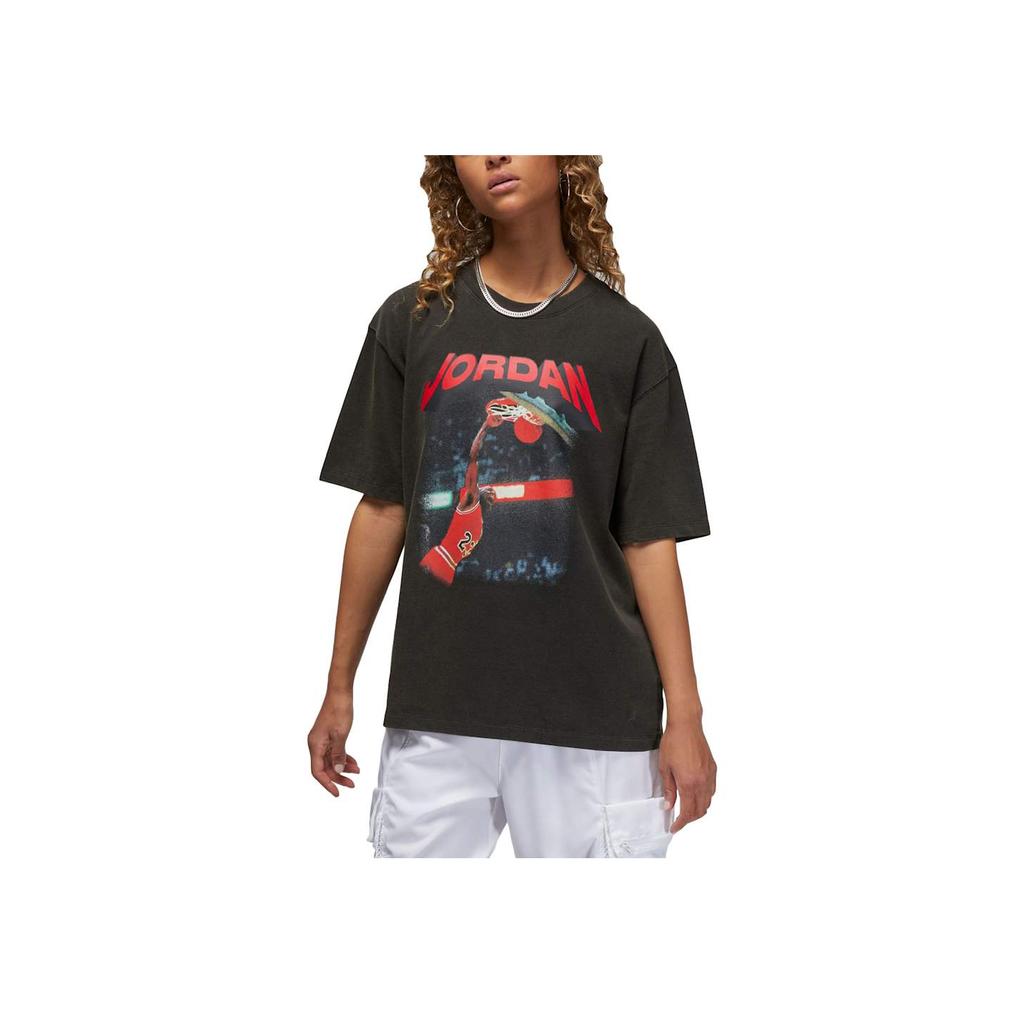 Jordan Heritage Logo Graphic Print Loose Short Sleeve T-Shirt Women Tops Black FB5137-010