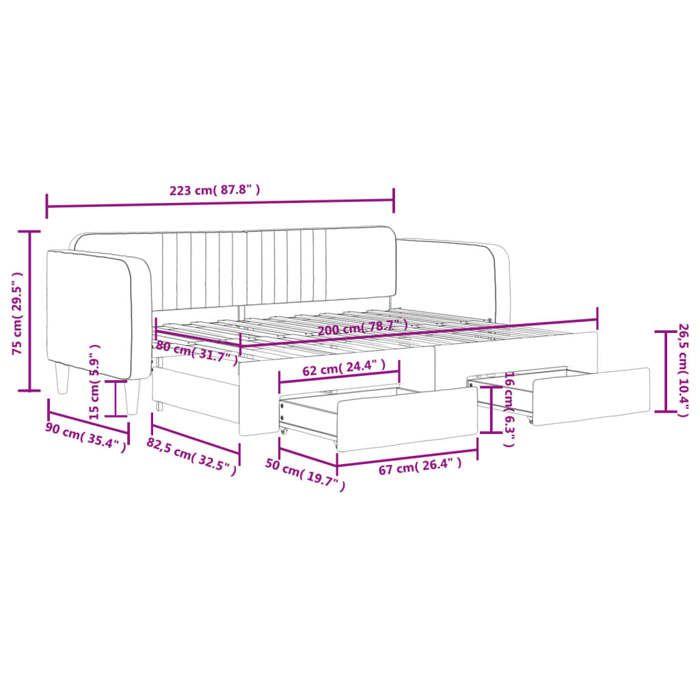 VidaXL Daybed with Trundle Bed and Drawers, Sofa Bed with Storage, Guest Bed, Bedroom Living Room Furniture, Modern, 3197105